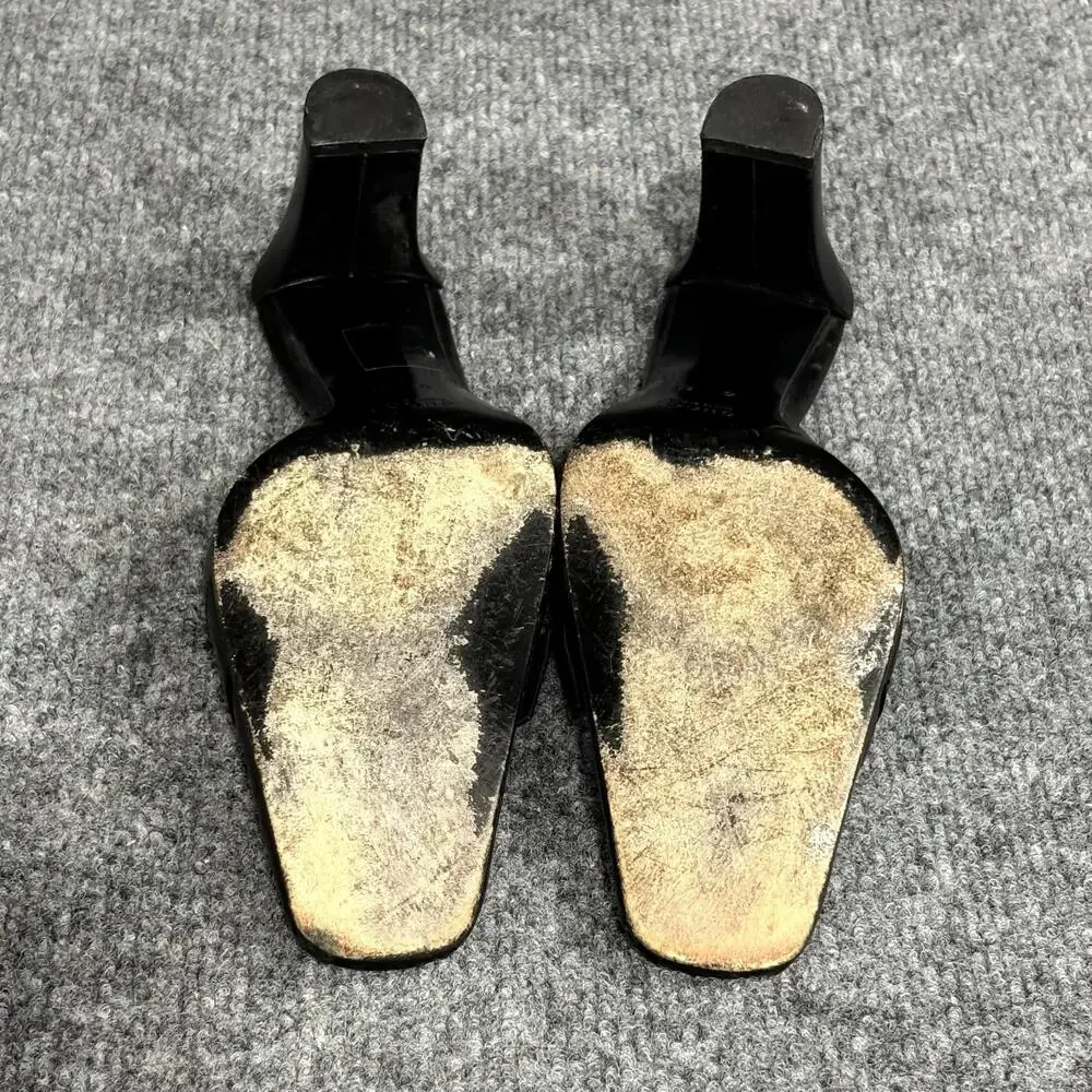 Vintage Gucci Shoes Womens 6 Black Leather Square Toe Cutout Mule Slides Y2K